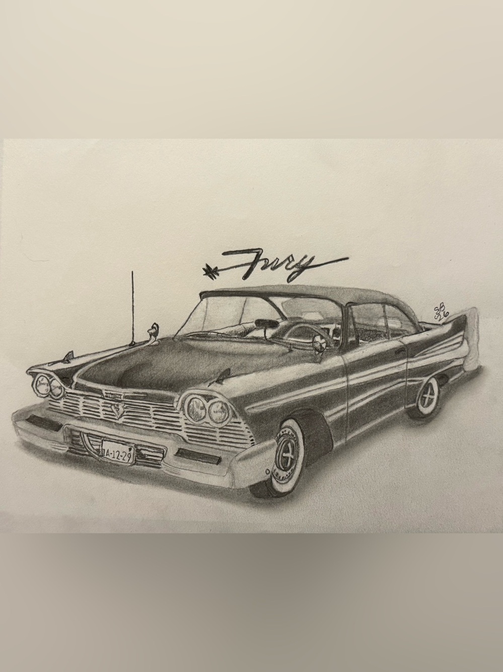 Vintage 'Fury' Classic Car Pencil Illustration by SB Dreaming in Graphite